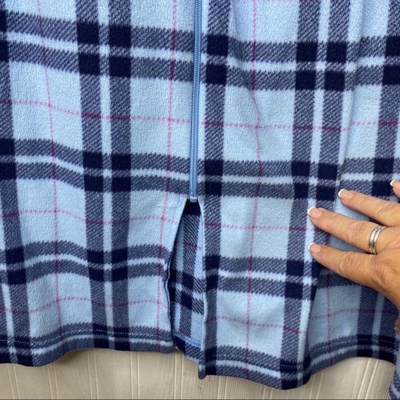 Blue Plaid Fleece Zip Up Embroidered Robe/Night Dress with Pockets Size Large - Picture 7 of 12